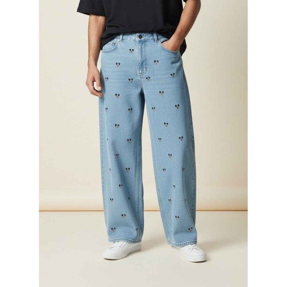 NWT Disney Cakeworthy Mickey Mouse Embroidered Jeans Size 40 Wide Leg